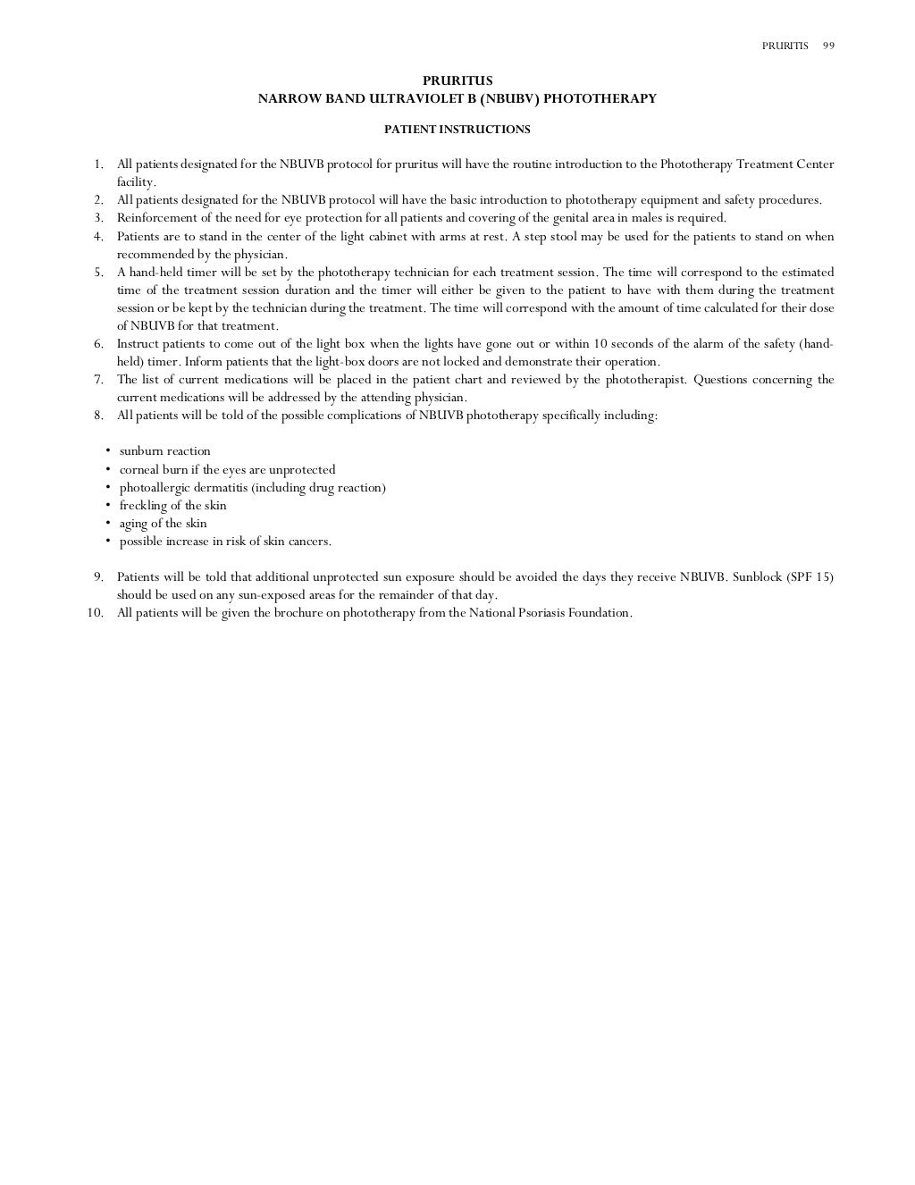 Phototherapy treatment protocol