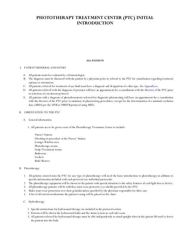 Phototherapy treatment protocol
