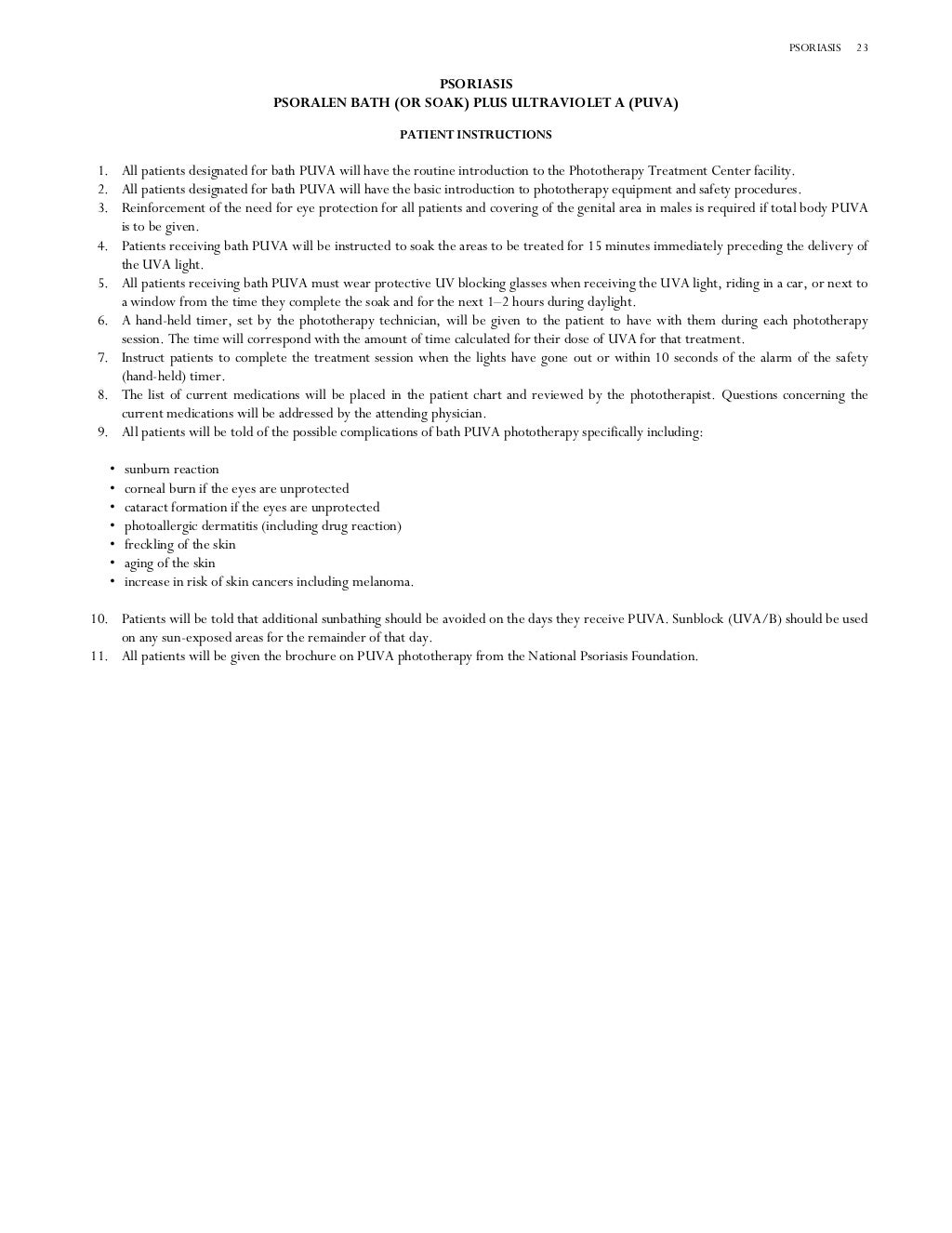 Phototherapy treatment protocol