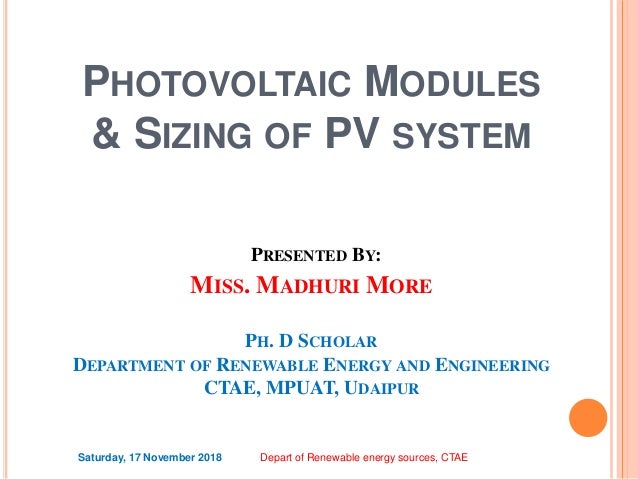 Photovoltaic Modules Sizing Of Pv System