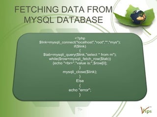 FETCHING DATA FROM
MYSQL DATABASE

 
