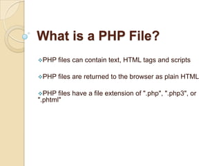 PHP is a server-side scripting language, like ASP
