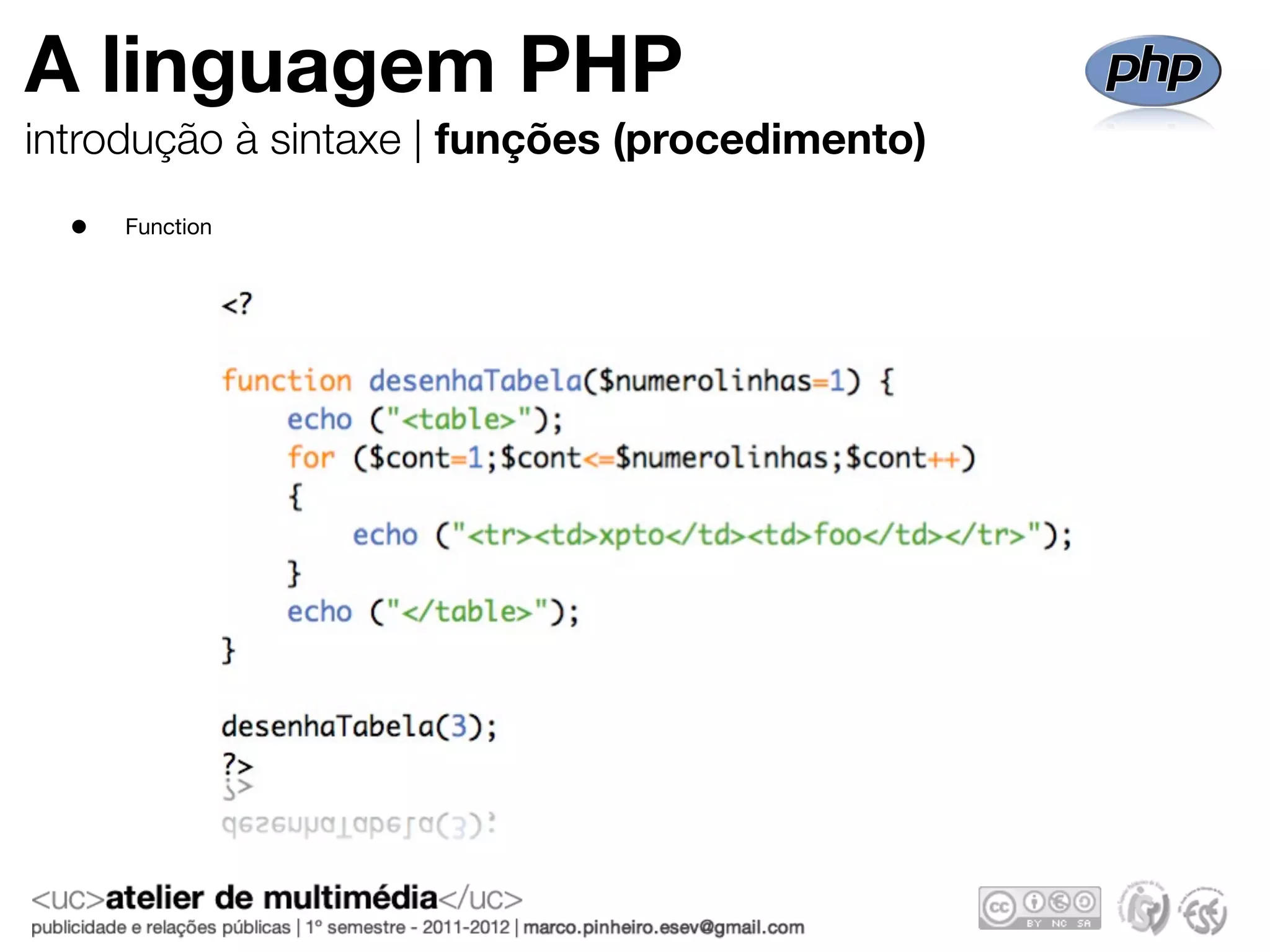 A linguagem PHP
introdução à sintaxe | funções (procedimento)
  •   Function
 