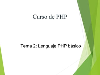 Curso de PHP



Tema 2: Lenguaje PHP básico
 