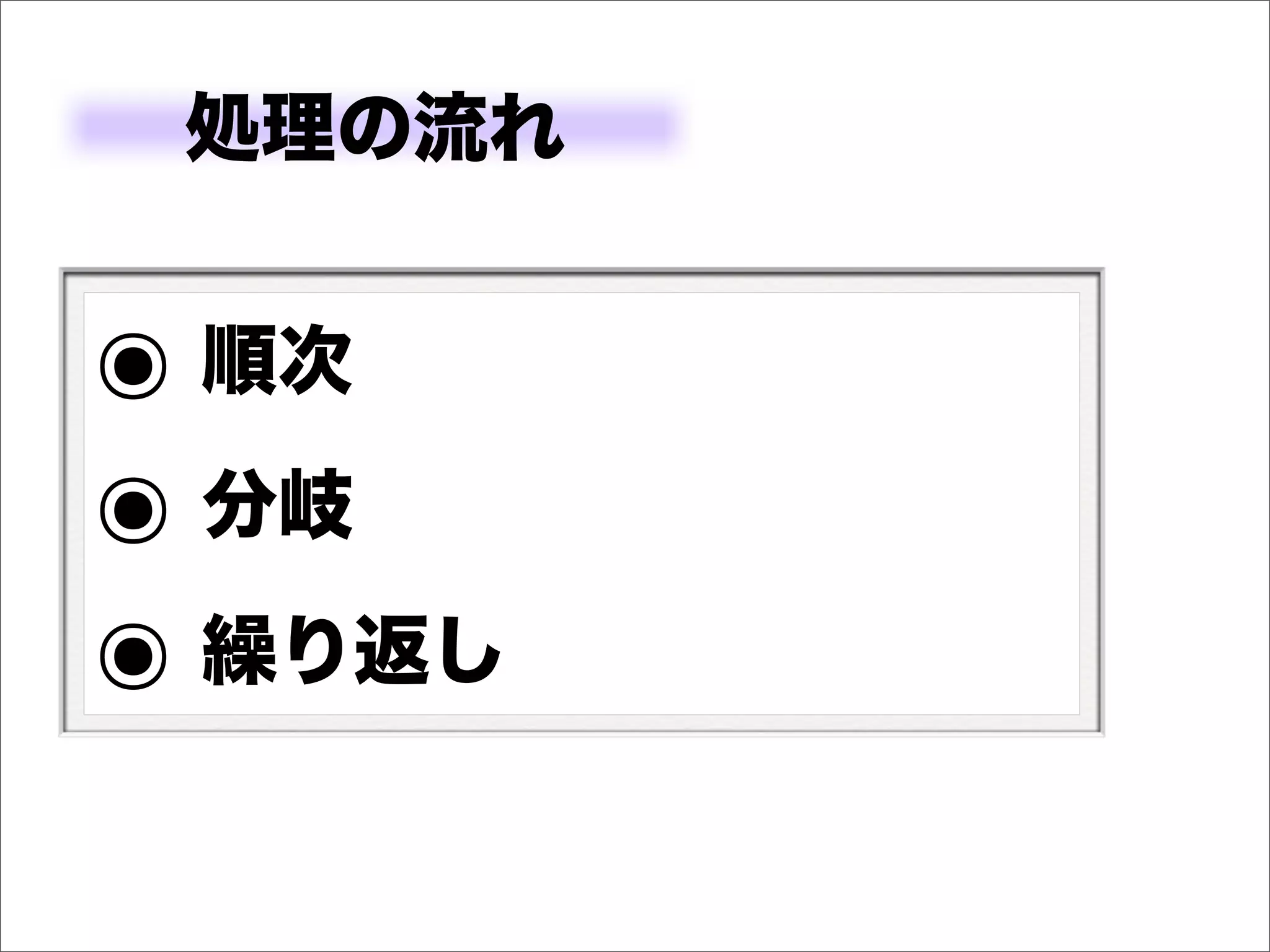 処理の流れ


๏ 順次
๏ 分岐
๏ 繰り返し
 