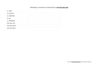 Télécharger ce document en format pdf sur www.krymo.com

LC_TIME

LC_COLLATE

LC_MONETARY

LC_ALL

LC_MESSAGES

STR_PAD_LEFT

STR_PAD_RIGHT

STR_PAD_BOTH




                                                                     © 2013 www.krymo.com Tous Droits réservés.
 