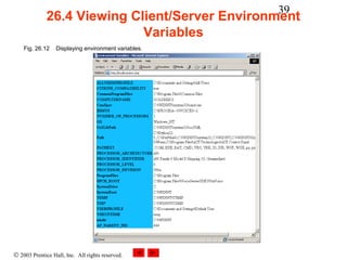 39
              26.4 Viewing Client/Server Environment
                             Variables
    Fig. 26.12    Displaying environment variables.




© 2003 Prentice Hall, Inc. All rights reserved.
 