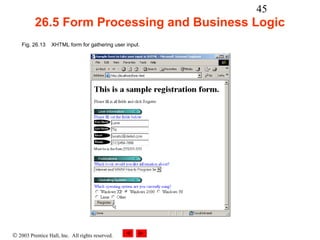 45
          26.5 Form Processing and Business Logic
    Fig. 26.13    XHTML form for gathering user input.




© 2003 Prentice Hall, Inc. All rights reserved.
 