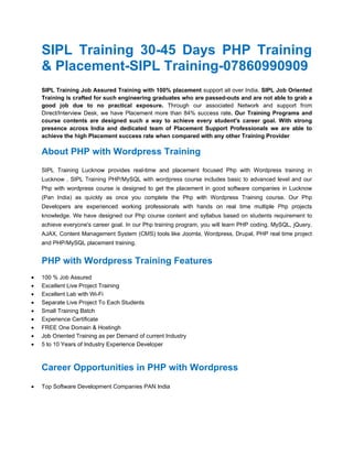 PHP with Wordpress Training Centre in Lucknow|PHP with Wordpress training for b.tech in lucknow|best