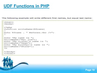 Page 10
UDF Functions in PHP
 