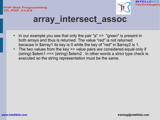 array_intersect_assoc <ul><li>In our example you see that only the pair &quot;a&quot; =>  &quot;green&quot; is present in ...