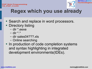 Regex which you use already <ul><li>Search and replace in word processors. </li></ul><ul><li>Directory listing </li></ul><...