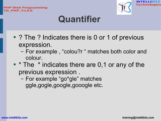 Quantifier  <ul><li>? The ? Indicates there is 0 or 1 of previous expression. </li></ul><ul><ul><li>For example , “colou?r...