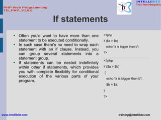 If statements <ul><li>Often you'd want to have more than one statement to be executed conditionally.  </li></ul><ul><li>In...