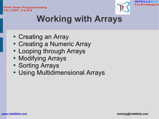 Working with Arrays <ul><li>Creating an Array </li></ul><ul><li>Creating a Numeric Array </li></ul><ul><li>Looping through...