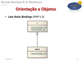 • Late Static Bindings (PHP 5.3)
Orientação a Objetos
13/02/2011 50
 