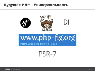 26CONFIDENTIAL
Инструментарий
• Composer
• Symfony / Drupal / Magento / … / Consoles
• PsySH
• Badoo PHP Code Formatter
 