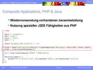 Composite Applications: PHP & Java Wiederverwendung vorhandener Javaentwicklung Nutzung spezieller J2EE Fähigkeiten aus PHP 