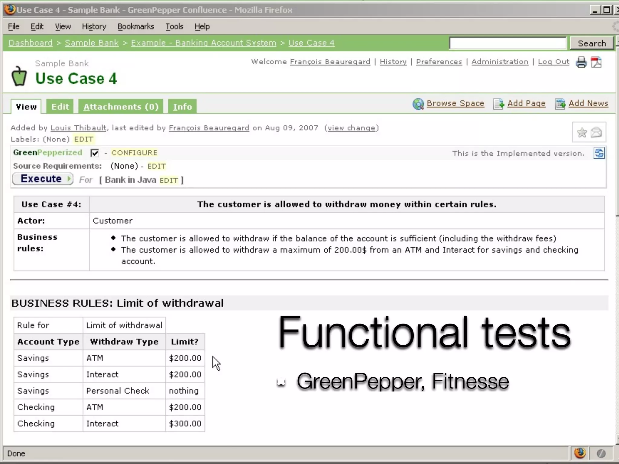 Functional tests GreenPepper, Fitnesse 