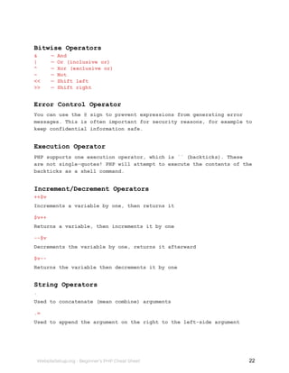 PHP Cheat Sheet | PDF