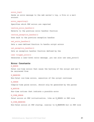 PHP Cheat Sheet | PDF