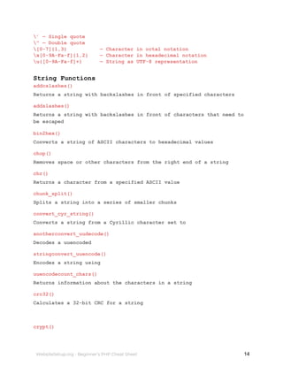 PHP Cheat Sheet | PDF