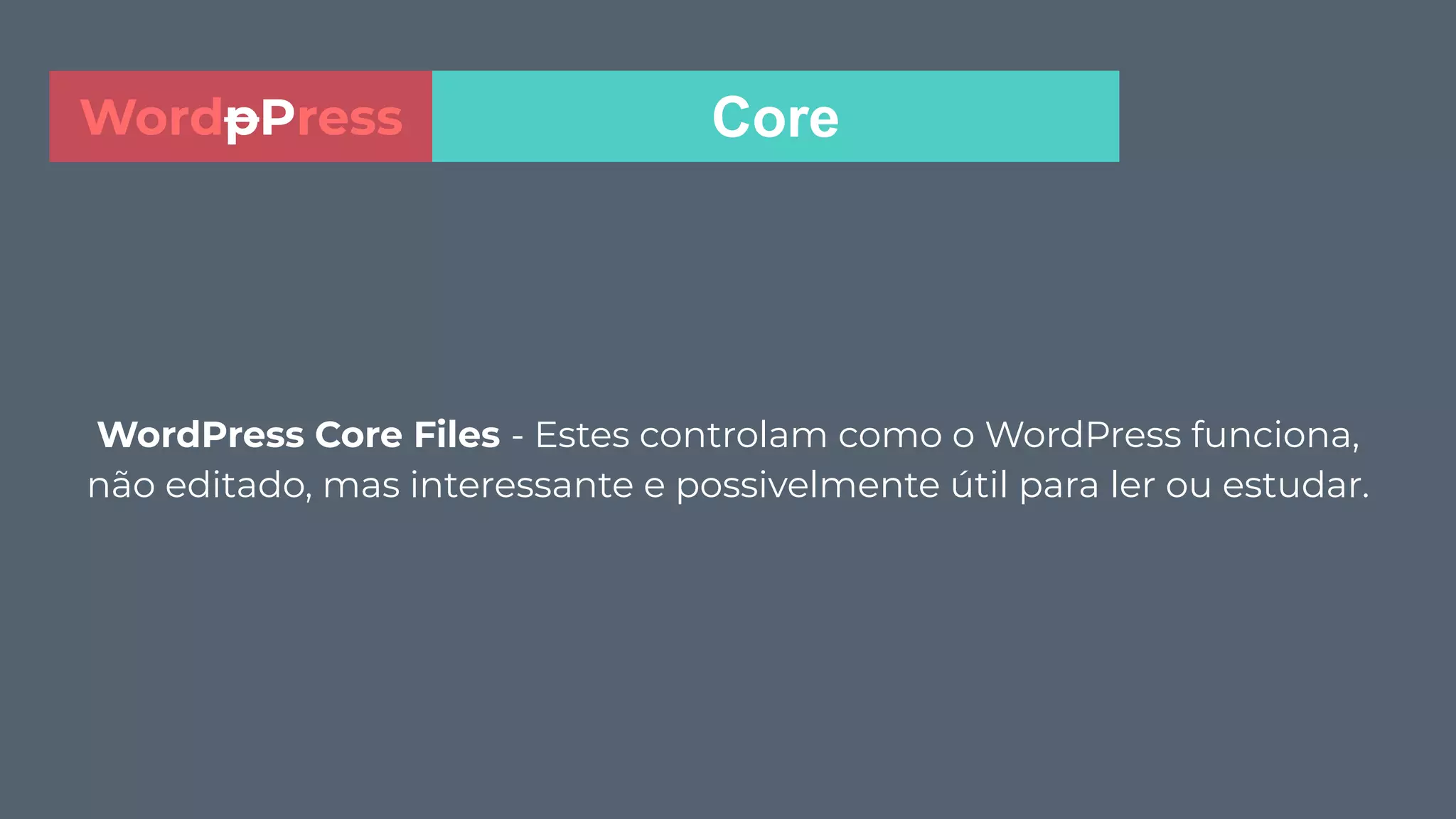 WordPress Core Files - Estes controlam como o WordPress funciona,
não editado, mas interessante e possivelmente útil para ler ou estudar.
CoreWordpPress
 