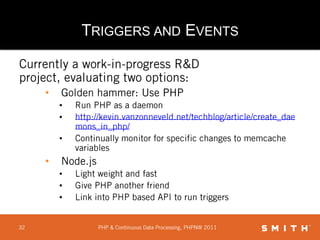 Databases held on one of many database servers in our cluster each with ~100GB RAM</li></li></ul><li>Live, Real Time Infor...