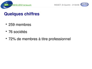 INSSET, St Quentin ­ 21/02/08




Quelques chiffres

    ●
        259 membres
    ●
        76 sociétés
    ●
        72% de membres à titre professionnel




                              
 