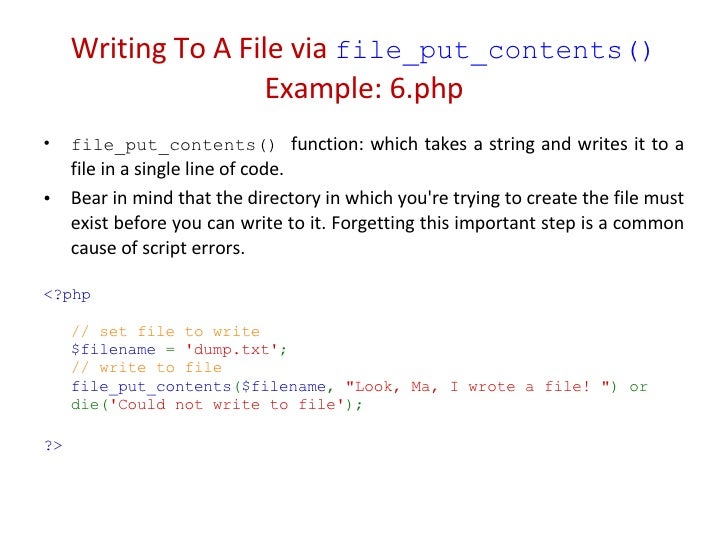 Write a file in php