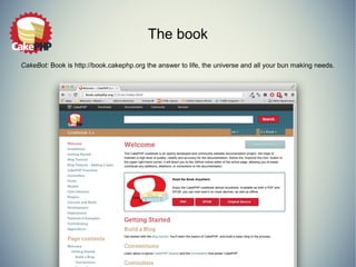 The book 
CakeBot: Book is http://book.cakephp.org the answer to life, the universe and all your bun making needs. 
 