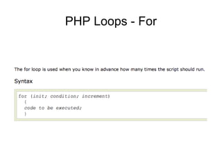 PHP Loops - For
 