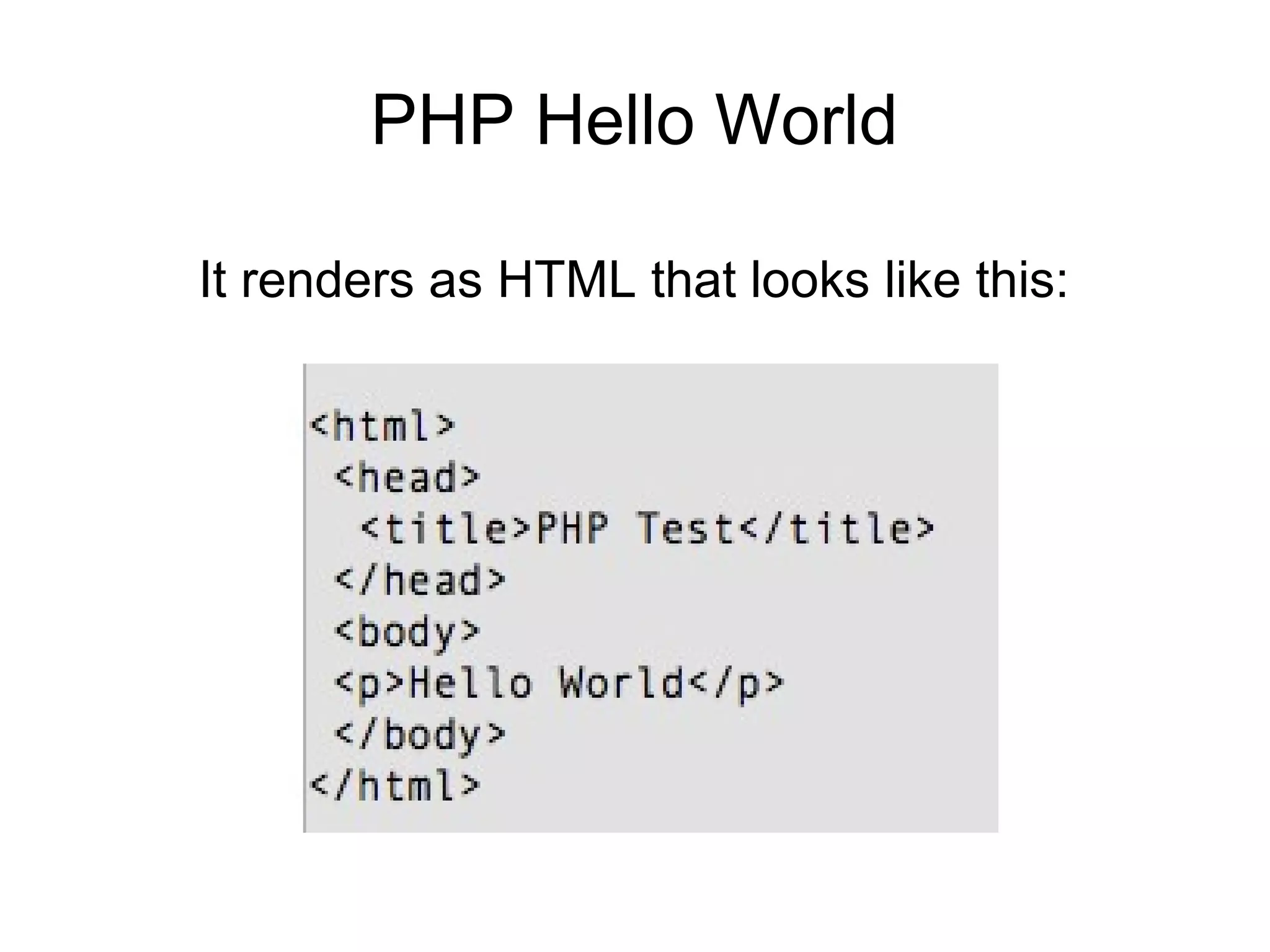 PHP Hello World
It renders as HTML that looks like this:
 