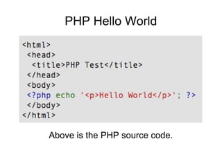 PHP Hello World
Above is the PHP source code.
 