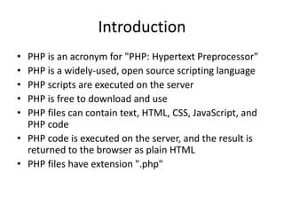 INTRODUCTION ON PHP - SERVER SIDE SCRIPTING LANGUAGE | PPT