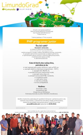 Tražimo pojačanje u IT timu na poziciji PHP programer junior 