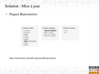    
Solution : Mise à jour 
https://downloads.mariadb.org/mariadb/repositories
✔ Paquet Repositories
 