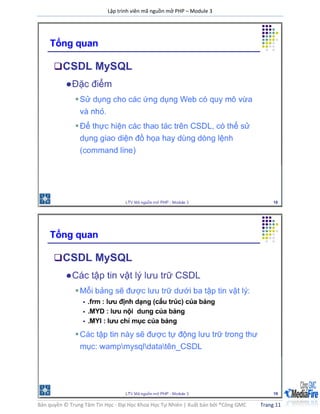 Lập trình viên mã nguồn mở PHP – Module 3
Bản quyền © Trung Tâm Tin Học - Đại Học Khoa Học Tự Nhiên | Xuất bản bởi ®Công GMC Trang 11
 
