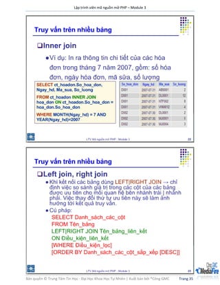 Lập trình viên mã nguồn mở PHP – Module 3
Bản quyền © Trung Tâm Tin Học - Đại Học Khoa Học Tự Nhiên | Xuất bản bởi ®Công GMC Trang 35
 