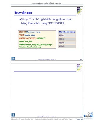 Lập trình viên mã nguồn mở PHP – Module 3
Bản quyền © Trung Tâm Tin Học - Đại Học Khoa Học Tự Nhiên | Xuất bản bởi ®Công GMC Trang 48
 