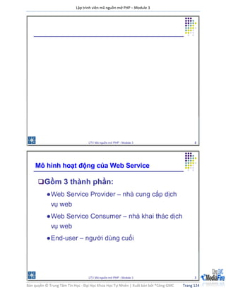 Lập trình viên mã nguồn mở PHP – Module 3
Bản quyền © Trung Tâm Tin Học - Đại Học Khoa Học Tự Nhiên | Xuất bản bởi ®Công GMC Trang 124
 