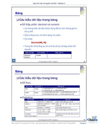 Lập trình viên mã nguồn mở PHP – Module 3
Bản quyền © Trung Tâm Tin Học - Đại Học Khoa Học Tự Nhiên | Xuất bản bởi ®Công GMC Trang 16
 