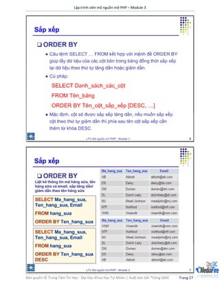 Lập trình viên mã nguồn mở PHP – Module 3
Bản quyền © Trung Tâm Tin Học - Đại Học Khoa Học Tự Nhiên | Xuất bản bởi ®Công GMC Trang 27
 