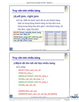 Lập trình viên mã nguồn mở PHP – Module 3
Bản quyền © Trung Tâm Tin Học - Đại Học Khoa Học Tự Nhiên | Xuất bản bởi ®Công GMC Trang 36
 