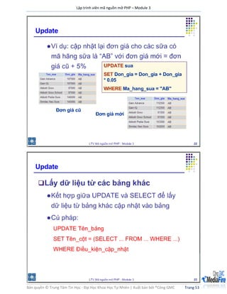 Lập trình viên mã nguồn mở PHP – Module 3
Bản quyền © Trung Tâm Tin Học - Đại Học Khoa Học Tự Nhiên | Xuất bản bởi ®Công GMC Trang 53
 
