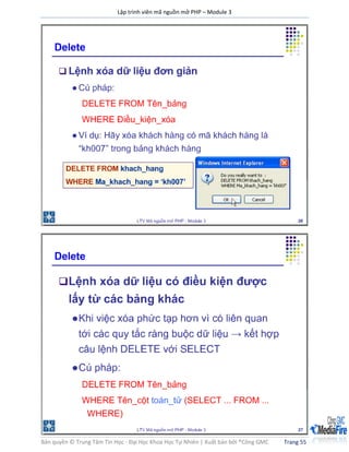 Lập trình viên mã nguồn mở PHP – Module 3
Bản quyền © Trung Tâm Tin Học - Đại Học Khoa Học Tự Nhiên | Xuất bản bởi ®Công GMC Trang 55
 