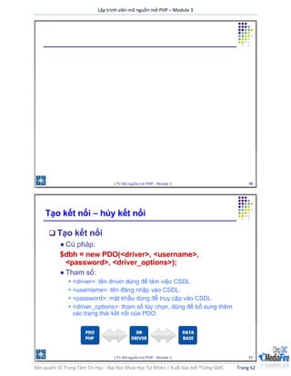 Lập trình viên mã nguồn mở PHP – Module 3
Bản quyền © Trung Tâm Tin Học - Đại Học Khoa Học Tự Nhiên | Xuất bản bởi ®Công GMC Trang 62
 