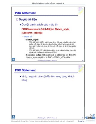 Lập trình viên mã nguồn mở PHP – Module 3
Bản quyền © Trung Tâm Tin Học - Đại Học Khoa Học Tự Nhiên | Xuất bản bởi ®Công GMC Trang 76
 
