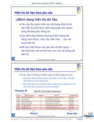 Lập trình viên mã nguồn mở PHP – Module 3
Bản quyền © Trung Tâm Tin Học - Đại Học Khoa Học Tự Nhiên | Xuất bản bởi ®Công GMC Trang 82
 