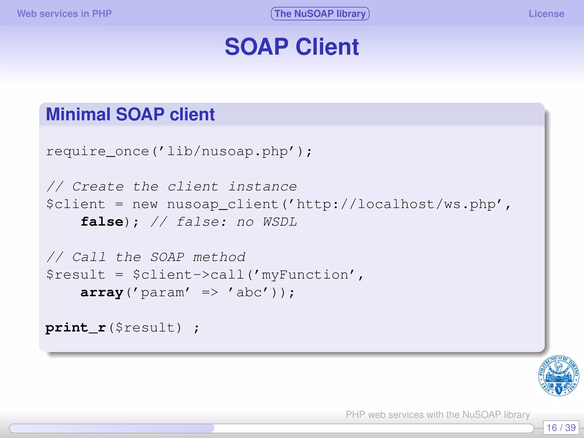 Web services in PHP using the NuSOAP library